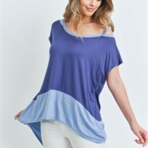 L LOVE  NWT On/Off the Shoulder Cut Out Colorblock Navy/Blue/Tunic Top